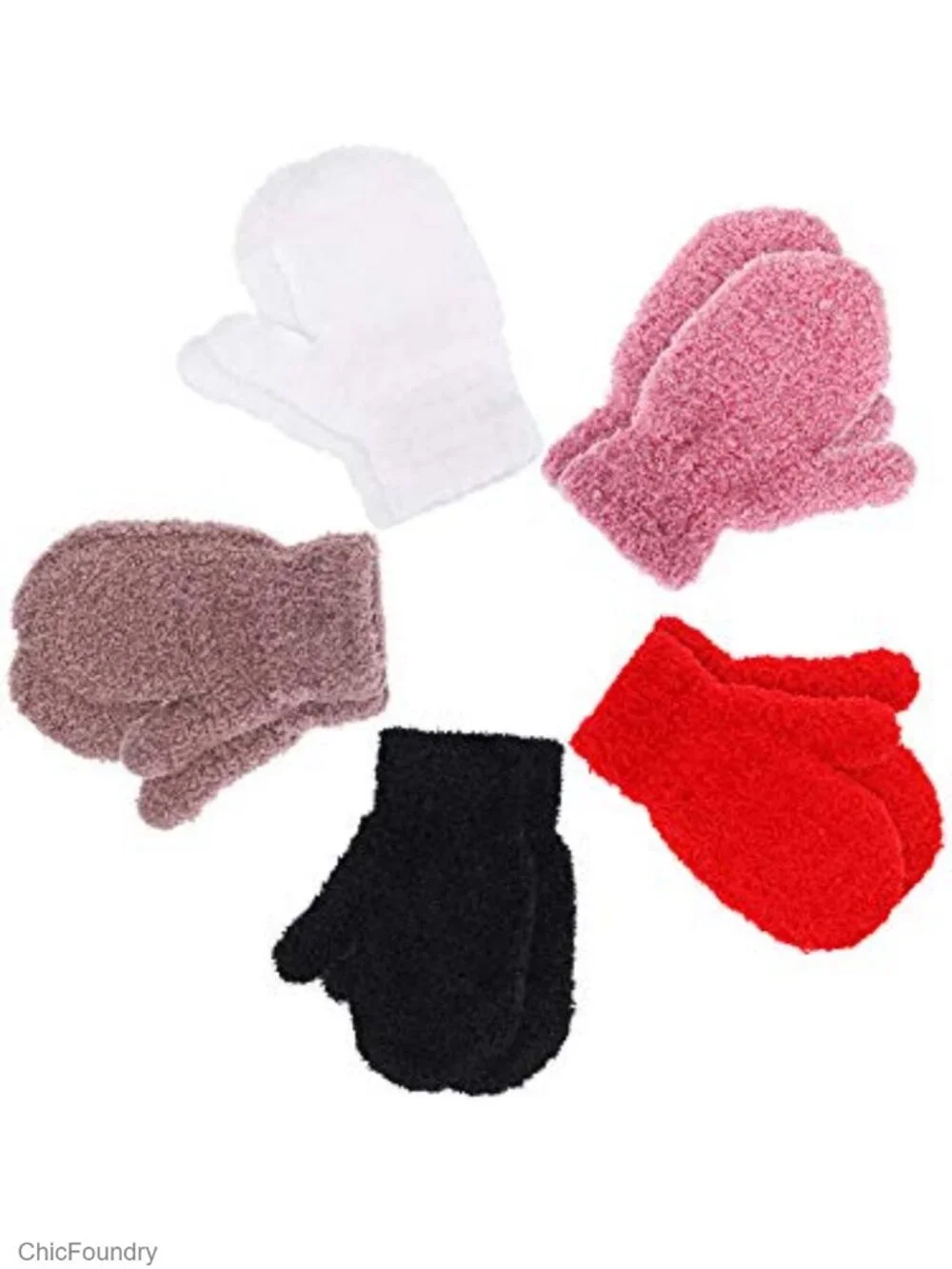 5 Pairs Winter Knit Gloves Stretch Full Finger Mittens for Kids Toddler 1-10